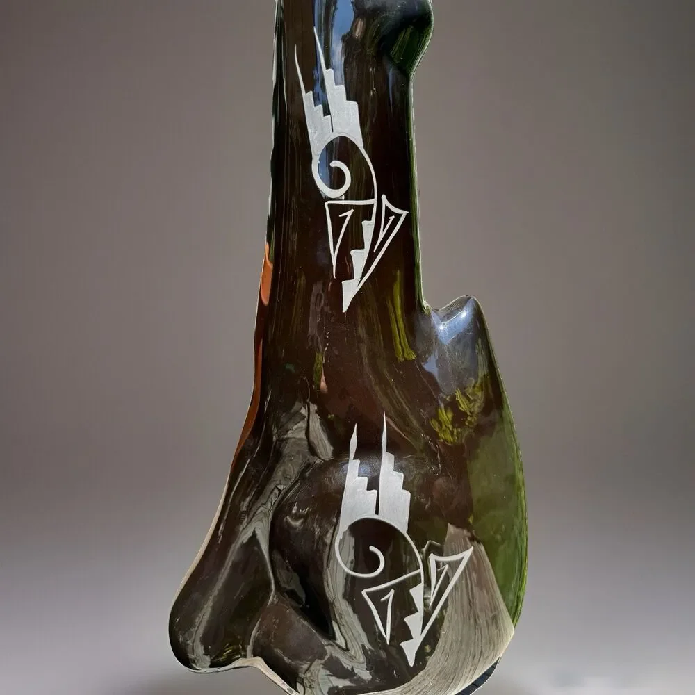 Cedar Mesa Black on Black Pottery Howling Wolf Figurine Navajo Signed 18”h